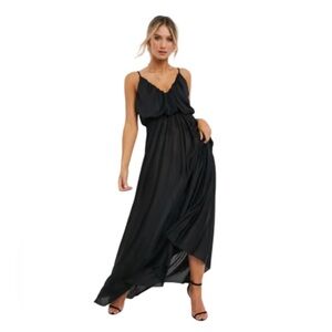 ASOS Black Spaghetti Strap Maxi Dress Elastic Waist Size 6